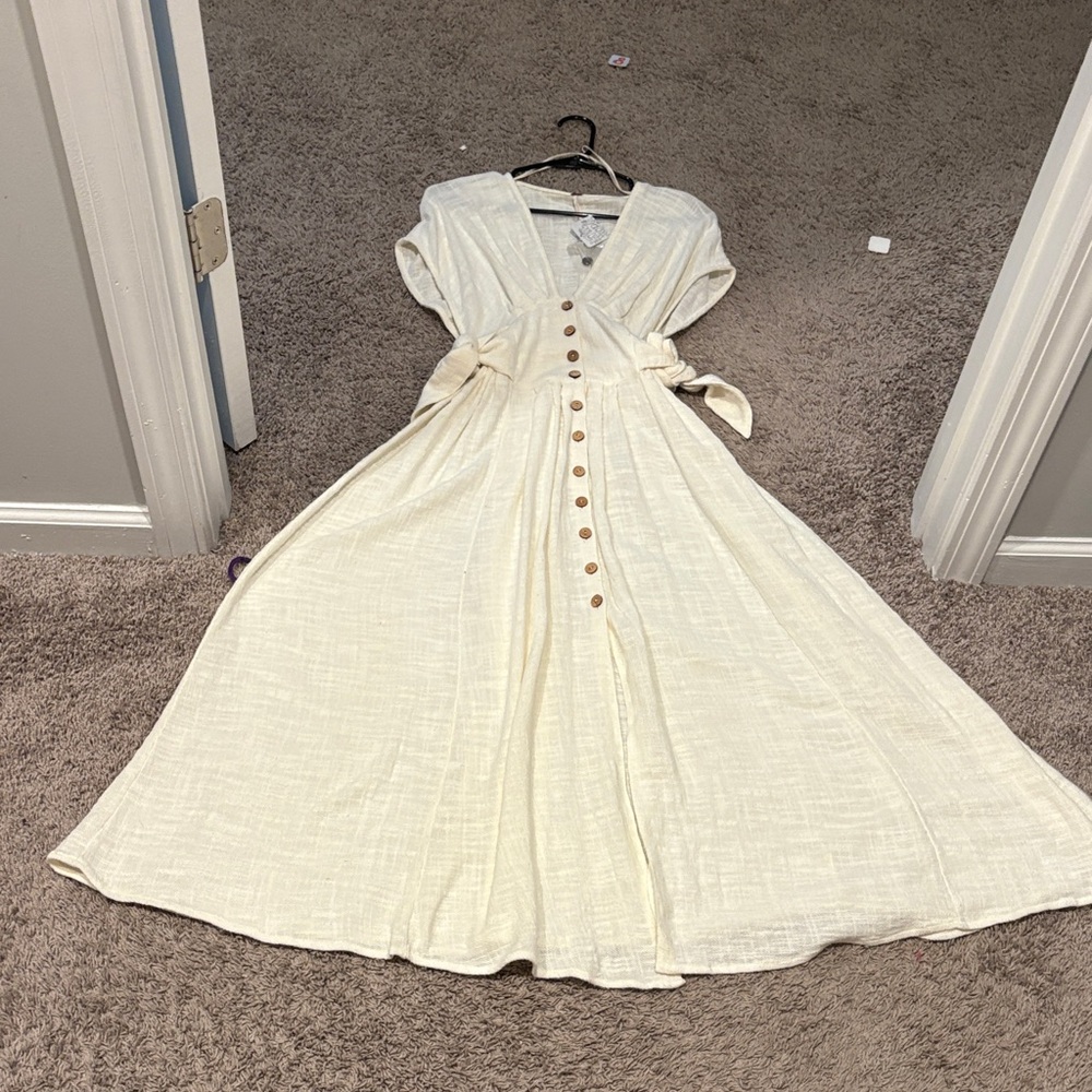 Free People Cream Maxi Dress with Button Detail